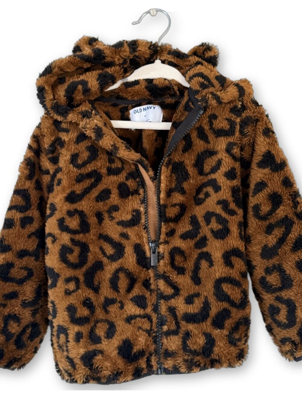 Old Navy Toddler 3T Leopard Faux Fur Hooded Jacket Ears
